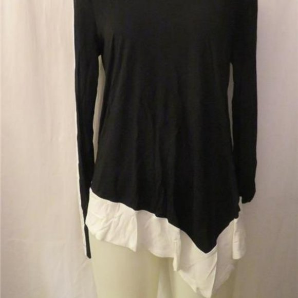 WOMENS BCBGMAXAZRIA BLACK WHITE PULLOVER LONG SLEEVE TUNIC TOP SIZE M - Picture 2 of 4